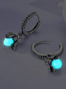 1 对 925 纯银耳环，适合女士，夜光萤火虫形状，闪耀方晶锆石，优雅耳环，珠宝礼品，适合日常派对购物佩戴