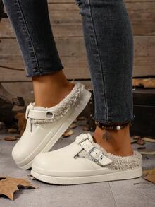 Women's Slip-On Clogs, New Winter EVA Plastic Lightweight Thick Sole Fashion Indoor Furry Slippers - Beige - View 7