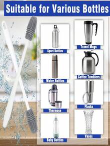 1 pieza - Cepillo de silicona con mango largo - Fácil de usar, duradero, adecuado para colores claros sensibles, versátil, usado para biberones, botellas, tazas de cocina y baño, herramientas de limpieza de tazas, herramientas de limpieza de botellas, mango ergonómico, material de silicona
