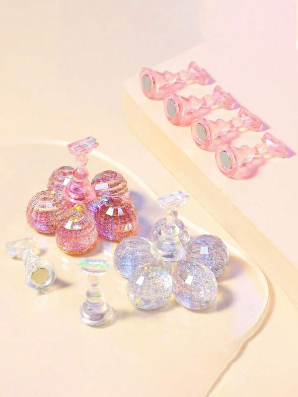 1 Set de Soporte de Práctica de Uñas con Flores Iridiscentes de Estilo Aurora, Soporte de Práctica de Uñas para Principiantes Técnicos de Uñas, Base de Práctica de Uñas, Soporte de Exhibición de Uñas, Soporte de Práctica de Uso de Uñas