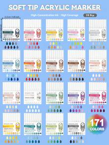 Set di 171 colori di pennarelli acrilici liquidi diretti Languo, penne riempitive con testina morbida e capacità elevata, colori macaron, grigio, marrone e colorati, adatti per studenti, pittura di personaggi dei cartoni animati, impermeabili per carta, arte fai-da-te, graffiti su pietra, vetro e ceramica, disponibili in 207 colori, idea regalo, essenziali per il ritorno a scuola, forniture per l'arte di San Valentino, set di cancelleria