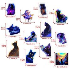 Colorful Space Galaxy Cat Accessories Decoration Fridge Magnet(12 Pack) Fun Tie Dye Merch Party Supplies Accessory Gifts Cruise Door Room Decor  Bumper Cabinets Sticker Decal Reusable - 彩色貓 - 查看 3