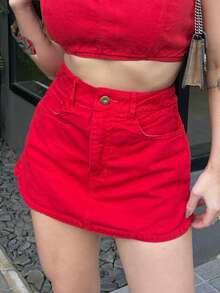 Shorts Skirt Women's Jeans Fashion High Waist Short Skirt With Shorts Inner Short Summer Tailoring - 紅色 - 查看 7