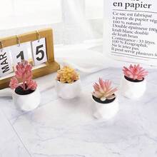 Artificial Faux Succulents In Pots, Gold Plants Women Desk, Small Realistic Faux Succulents Home Office Accessories Window Sill Bathroom Bedroom, Gold - 粉色 - 查看 5