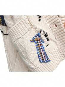 2025 Lightweight Sweaters Cardigan For Women Cable KnitLong Sleeve Tops Open Front Cardigan Sheep V-NeckButton Down Embroidery Wool Blend Sweater Coat Outwear