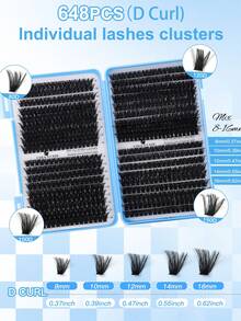 648/666/720pcs D Curl Clusters Lashes High Capacity Fake Eyelashes Book For Beginner Friendly, Thick Fluffy Diy Segmented Lashes Extensions Enlarge Eyes False Lash, Lightweigh, Reusable, Large Capacity Individual Eyelashes, Soft And Natural Look Mix Lash For 3d Effect Eyes Makeup Beauty, Diy At Home, Portable For Travel, East To Use For Daily Commuting, Night Party, Wedding Bridal Makeup - D - View 11