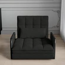 Rosahqnda Sofá de suelo plegable, sofá cama 2 en 1 con función de dormir y respaldo ajustable en 5 niveles, sofá de invitados, sofá de salón, sofá cama tapizado para sala de estar, dormitorio, salón, balcón - Negro - Ver 2