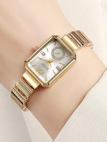1 件简约女士条形刻度表盘时尚新颖不锈钢表带石英表，适合日常搭配、生日、女士礼物、周年纪念、年终促销、光棍节、万圣节促销，无礼盒