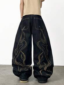 1pc Fashionable Loose Fit Distressed Embroidered Denim Jeans, Versatile Streetwear Style Casual Pants For Men, All Season - màu đen - Xem 9