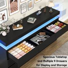9 Drawer Dresser With USB Powered LED Light, Modern Chest Of Drawers For Closet, 63" Wide Drawer Organizer Cabinet For Bedroom, Living Room, Entryway, Hallway - 查看 5