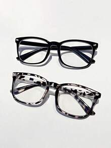 2pcs Men And Women Anti-Blue Glasses To Prevent Visual Fatigue, Watch Computer, Watch TV, Play Games And Watch Mobile Phones, Transparent Lens Eye Care Fashion Glasses - Black - View 8