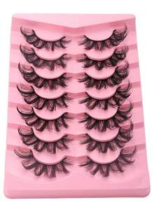 全新 7 对俄罗斯卷经典猫眼人造貂皮假睫毛，自然 DD 卷曲蓬松仿睫毛，交叉纤细戏剧卷仿貂皮睫毛延长，打造自然外观条状睫毛，睫毛，睫毛，假睫毛 - 黑色 - 查看 2