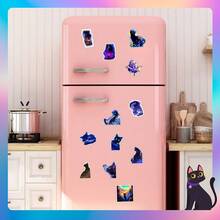 Colorful Space Galaxy Cat Accessories Decoration Fridge Magnet(12 Pack) Fun Tie Dye Merch Party Supplies Accessory Gifts Cruise Door Room Decor  Bumper Cabinets Sticker Decal Reusable - 彩色貓 - 查看 7