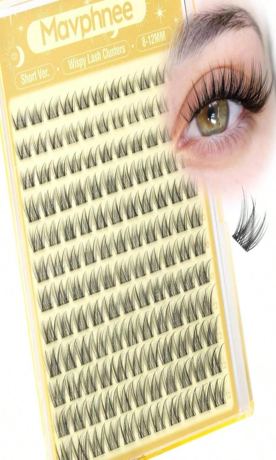 Brown Lash Clusters Short 8MM 10MM 12MM Eyelash Extensions Natural Cluster Lashes Individual Wispy Eyelash Clusters C-Curly Dark Brown Fluffy Eye Lashes Clusters Pack 132Pcs - MàuA - Xem 1