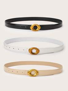 3pcs Women's Retro Metal Buckle Stitching Leather Belt, Classic PU Leather Casual Pants Belt For Daily Wear - Multicolor - View 2