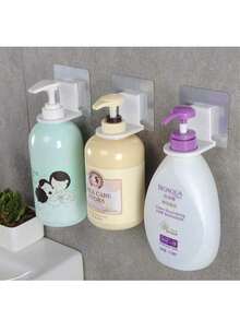 4pcs/2pcs No Drill Bathroom Shower Gel Holder, Shower Gel Bottle Rack Hanger Bracket, Bathroom Wall Suction Cup Shampoo Hooks, Random Style, Christmas/Valentine's Day Bathroom Accessories