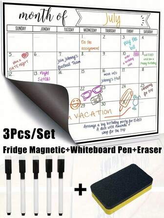 Dry Erase Fridge Magnetic Calendar, White Board Magnetic Calendar For Refrigerator, Monthly Family Planner Memo Planning Menu Magnetic Calendar, Fridge Calendar, Magnetic Dry Erase Calendar, Kitchen Decor, Monthly Planner For Refrigerator Planners, Refrigerator Accessories For Chore Chart & Menu Planning(Various Sizes)