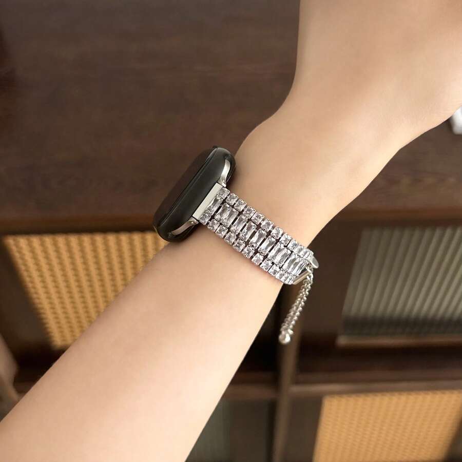 1pc Women's Girl's Square Diamond Metal Watch Bracelet Strap Compatible With Apple Watch Band 38mm 40mm 41mm 42mm 44mm 46mm 45mm 49mm Compatible With Iwatch Series Ultra 3 2 1SE 10 9 8 7 6 5 4 3 2 1 Apple Watch Accessories(Without Watch))
