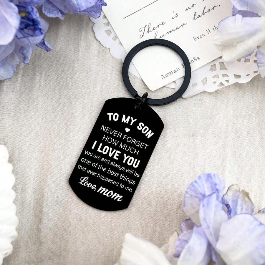 1pc Son Gifts Inspirational Son Keychains Funny Gifts For Sons From Mom Birthday Christmas Valentine's Day Graduation Gift For Him - Black - View 1