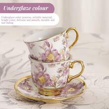 20-Piece European Porcelain Tea Set With Metal Stand & Purple Floral Painting – Elegant Tea Service Gift For Adults, Ideal For Spring Outing, Easter Party, Home Decor & Special Occasions (Classic Gold) - Màu tím - Xem 5