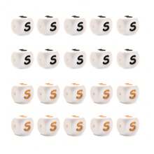 10pcs 12mm Simple Style White Base Black Letter + White Base Gold Letter Silicone Beads, DIY Jewelry Making Initial Letter Festival Gift Decorative Beads