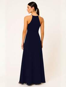 Long Sleeve Party Dress Long Bridesmaid Wedding Slit - Navy Blue - View 3