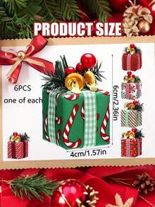 6PCS Mini Christmas Tree Ornaments With Bells & Berries, Gift Box Decorations For Indoor/Outdoor Holiday Decor, Festive Presentation, Christmas Decorations Home Decor Room Decor Winter