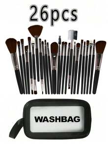 50件套化妆刷套装，混合化妆美容工具，包含：25支化妆刷、1个化妆包、5个美妆蛋、5个粉扑、5个迷你美妆蛋、5个迷你指套粉扑、1个发带、2个腕带、1个清洁工具。基础化妆刷，快速上妆，适合初学者和专业化妆师。化妆刷套装，化妆刷套装，化妆刷套装，全套化妆刷，化妆刷套装，全套化妆工具，化妆刷套装，化妆刷套装，化妆礼盒套装 - 黑色 - 查看 13