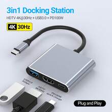 NADODO USB C 适配器 4K，USB C 型多端口适配器 PD 100W USB 3.0，USB-C 数字 AV 多端口适配器，适用于 Thunderbolt 3、Pro 和其他 C 型笔记本电脑 - 灰色 - 查看 6
