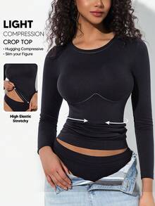 Camisas de mujer de manga larga, blusas cortas básicas de ajuste ceñido, ropa de estilo Y2K linda para adolescentes en otoño e invierno