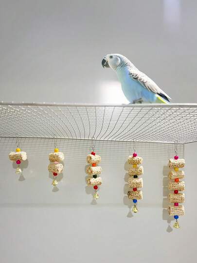 1 pieza Cuerda de hoja de maíz natural hecha a mano, disponible en múltiples tamaños, juguete para masticar para loros, juguete para masticar para hámsteres, juguete para pájaros, suministros para pájaros, accesorio de decoración de jaula para pájaros