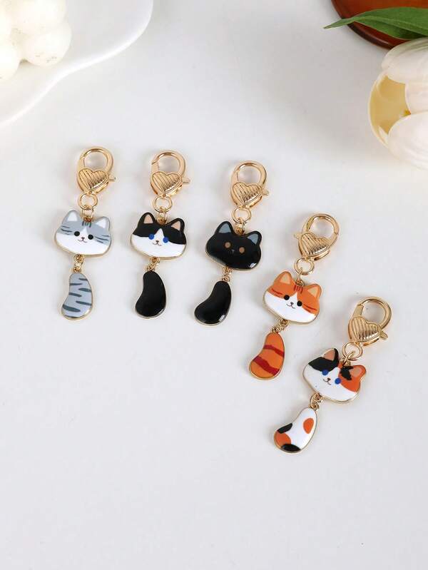 1 قطعة/5 قطع قلادة معدنية من سبيكة الزنك بشكل قطة سمينة ذيل متحرك، قلادة مفتاح قطة، قلادة مفتاح جراء، للنساء، قلادة بشكل بصمات أقدام، تعليقات حقيبة الظهر ومفاتيح السيارة، هدية DIY للنساء والفتيات في عيد الميلاد