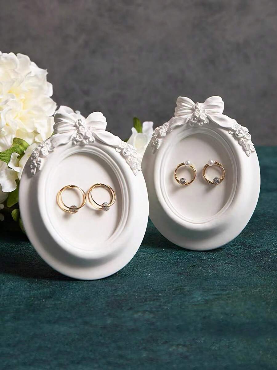 Khay đựng đồ trang sức hình nơ tròn DIY Khuôn silicon dễ thương kiểu dáng ngọt ngào Khuôn đúc nhựa thạch cao xi măng dùng để đựng đồ trang sức Trang trí nhà cửa - trắng - Xem 1