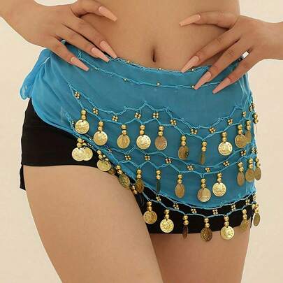 1pc Women's Multi-Color Portrait Metal Cloth Waist Skirt, Decorative Sexy Belly Dance, Slightly Dirty Positioning Suitable For Stage Performance, Christmas Gift For Friends