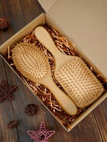 1 把竹制气垫梳，大/中号，带防滑手柄，天然竹制气垫梳，易于梳理头发，男女通用，便携式梳子，按摩头皮，万圣节礼物，圣诞节礼物 - 杏色 - 查看 11