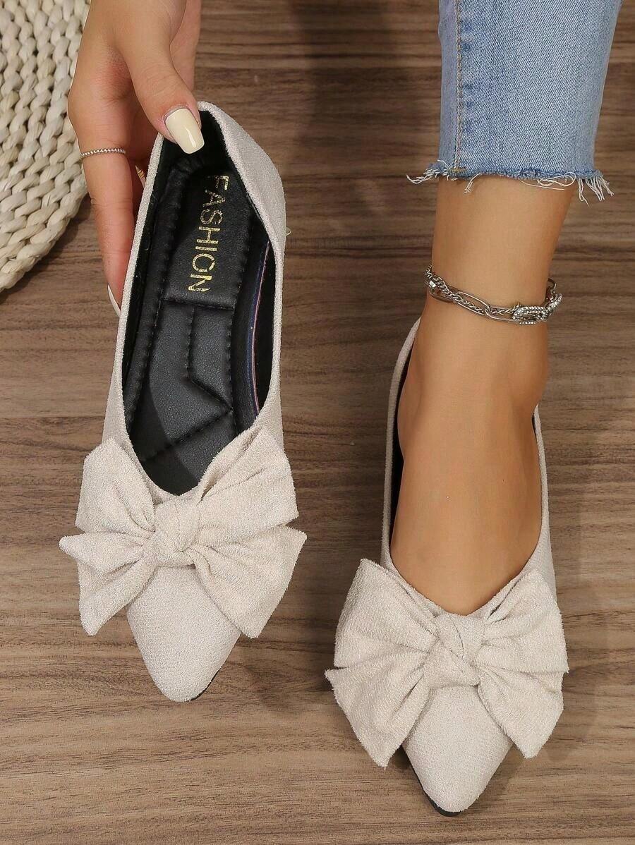 Breezelady Women's Spring And Autumn Seasons New Bow Decoration Fashion Leisure VacationStyle Work, Commuting, Outdoor, Indoor, Shopping, Party Wear Flat Shoes - 白色 - 查看 1