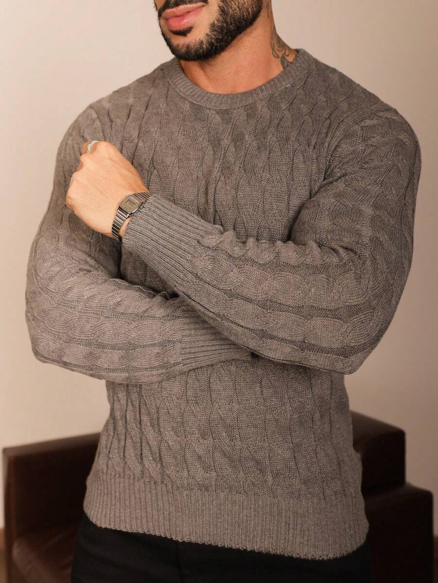 TRICOT DE LUXO Men's Basic Chic Thicker Pullover Autumn Winter Knitted Sweater Immediate Shipping Father's Day - xám - Xem 1