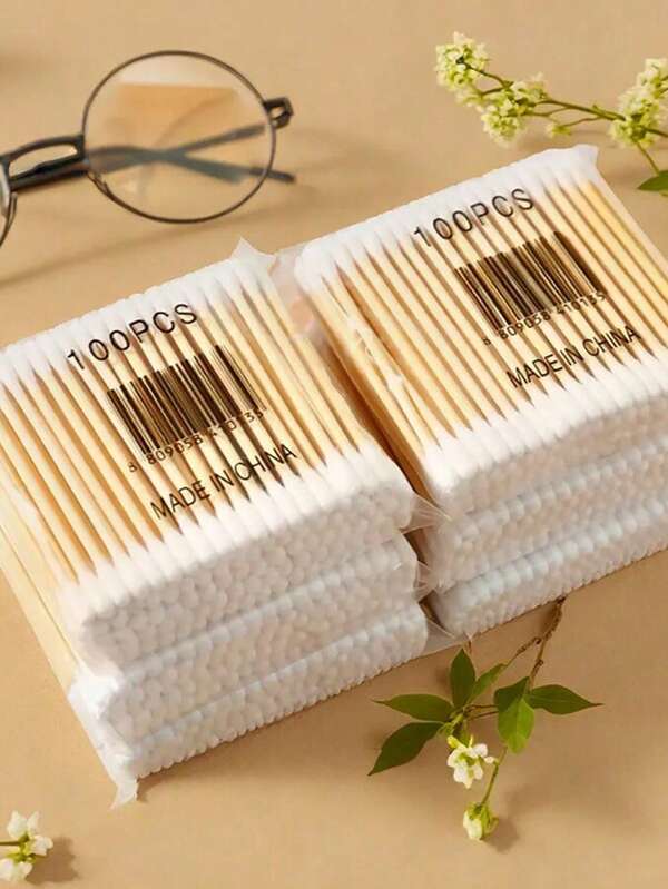 1800/1500/1000/500/300/100pcs High Quality Double-Headed Cleaning Swabs, Beauty Salon Buds, Cosmetic Wooden Cleaning Swabs, Beauty And Personal Care Tips, Round Disposable Ear Cleaning Swabs For Home Use, Suitable For Ear And Nose Cleaning, Multipurpose Beauty And Cleaning Tool, High Quality Beauty Tool