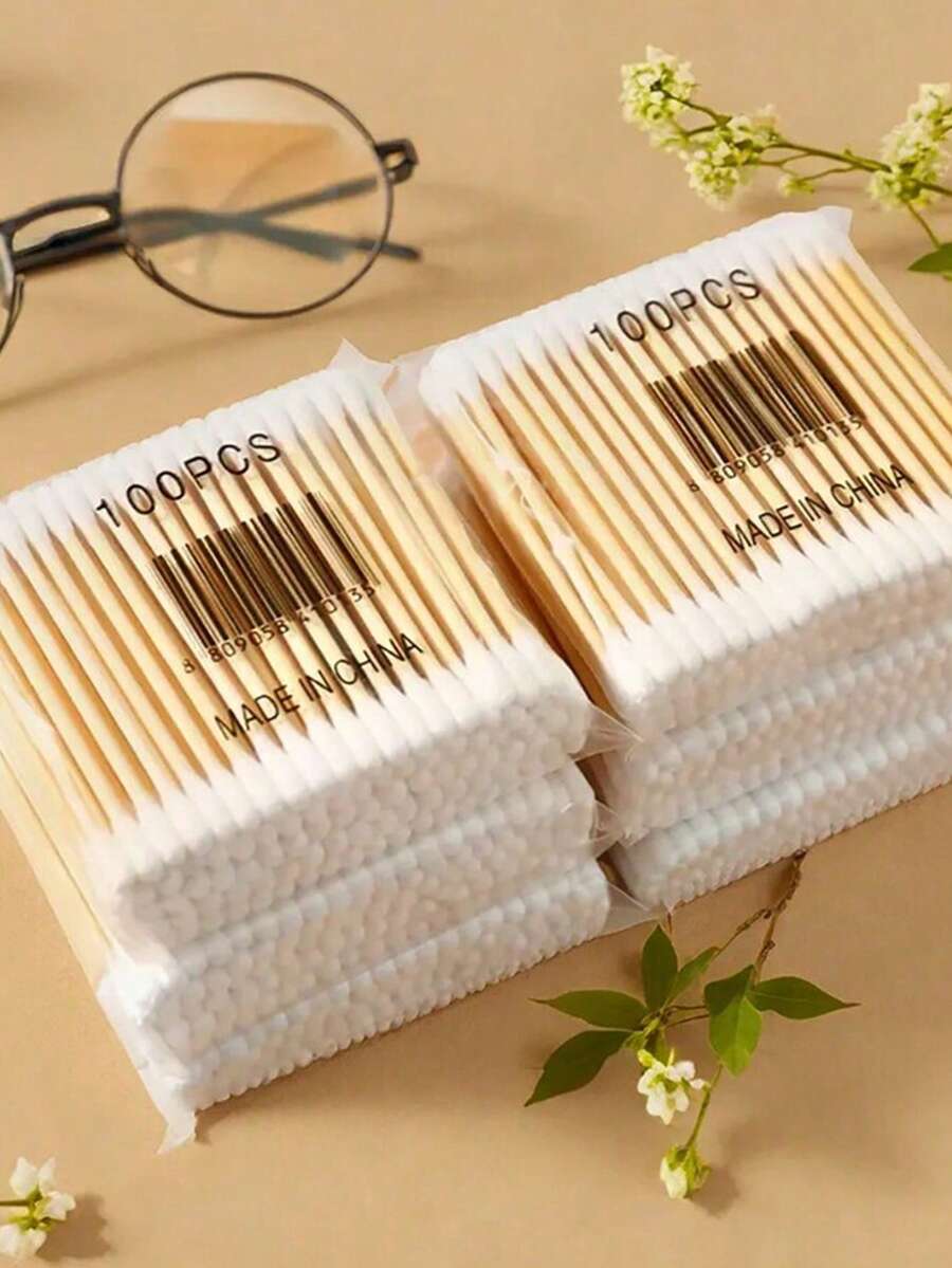 1800/1500/1000/500/300/100pcs High Quality Double-Headed Cleaning Swabs, Beauty Salon Buds, Cosmetic Wooden Cleaning Swabs, Beauty And Personal Care Tips, Round Disposable Ear Cleaning Swabs For Home Use, Suitable For Ear And Nose Cleaning, Multipurpose Beauty And Cleaning Tool, High Quality Beauty Tool
