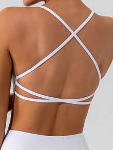 Women's Sports Bra Underwear Twisted Chest Design Criss Cross Backless,Deep V Neck Twist Front Sports Push Up Bra,Outdoor Workout Leisure Bra Running Fitness Pilates - White - View 5