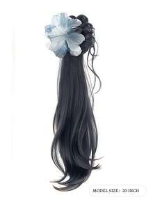 20-Inch Wig Slightly Curly Ponytail Clip Ancient Style Hanfu Braid Side Parted Wig Braid Cheongsam Light False Ponytail Suitable For Daily Use