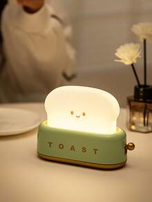 3000K USB Rechargeable Cute Toaster Shape LED Table Lamp, Heartwarming Decorative Table Lamp Toast Bread LED Night Light Creative Design Bread Night Light Suitable For Family Use Perfect Birthday Christmas Gift(Green/Orange/Pink) - Multicolor - View 5