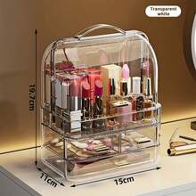 NetHong Cosmetics Storage Box With Lid And Handle Large Makeup Organizer Box Drawers For Skincare Display Cases Countertop, Bathroom - Transparent (Type B) - View 5