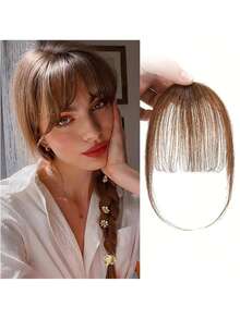 Air Bangs Hairpieces Hair Women Natural Black Light Brown Bangs Hair Clips For Extensions Fake Air Bangs Hair Clip-In Extension Fake Fringe Natural Halloween Day False Hairpiece For Women Clip In Bangs Human Hair Wispy Bangs Clip In Bangs For Women, Faux Bangs, Bangs Fringe With Temples Hairpieces For Daily Wear, Curved Bangs Women's Natural-Looking Clip-In Bangs With Sideburns – Hairpiece For Everyday Elegance
