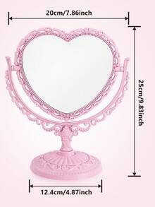 Este espelho de maquiagem em formato de coração possui um espelho de dupla face com estilo vintage e um suporte giratório. É perfeito para maquiagem, para meninas, mulheres, festas de beleza e spas. Este adorável espelho de princesa em formato de coração é ideal para colocar em uma mesa. Este espelho de mesa giratório de dupla face com suporte é uma excelente opção para decorar o quarto de uma menina e também um ótimo presente para familiares e amigos no Halloween e no Natal.