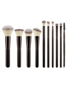 10支实木柄化妆刷套装，含化妆包，三色散粉刷、粉底刷、眼影刷，柔软蓬松的粉底腮红眼影晕染刷，女士化妆品美容工具，圣诞礼物，化妆刷套装，化妆刷套装，化妆刷套装，全套化妆刷，化妆刷套装，全套化妆工具，化妆刷套装，化妆刷套装，化妆礼盒套装 - 棕色 - 查看 11