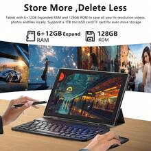Coopers YQ10S Max 2 In 1 Tablet, 10 Inch Android 15 Tablet, RK3562 4-Core 2.0Ghz/6GB RAM+128GB ROM/2MP+5MP /1280x800 IPS Touch Screen/2.4+5G WiFi/WiFi 6/6000mAh/Google Certified Tablet PC With Keyboard/Mouse/Stylus/Protective Case(No Adapter) - Black - View 4
