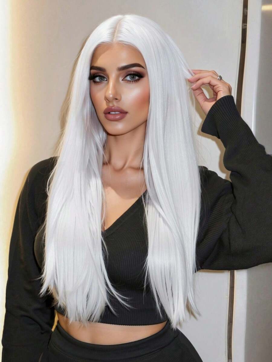 Perucă lungă și dreaptă din dantelă HD 13*3.5, multicoloră, perucă feminină de 22 de inci, sintetică, rezistentă la căldură, perfectă pentru eleganță și naturalețe, pentru petreceri de călătorie, cosplay, festivaluri de muzică, cadouri de zi cu zi, gata de purtat, cadoul perfect de sărbători pentru fete, o perucă de Halloween