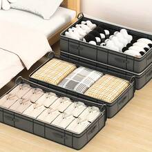 1 Túi đựng đồ dưới gầm giường có thể gấp gọn, Hộp đựng đồ bằng vải cotton chống bụi thông thường, Túi đựng đồ dưới gầm giường chống bụi, chống ẩm dung tích lớn, Hộp đựng đồ phẳng tiết kiệm không gian - màu đen - Xem 3