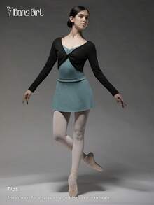 DonsGirl 一件式女式针织芭蕾热身上衣 - 长袖前结设计，优雅百搭毛衣，适合芭蕾/现代舞和日常穿着 - 黑色 - 查看 5